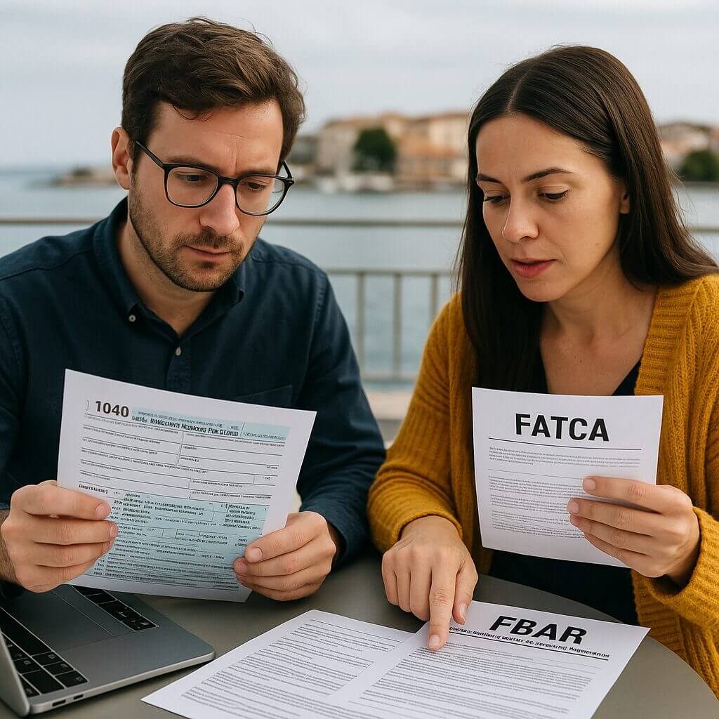 US expats reviewing tax documents overseas